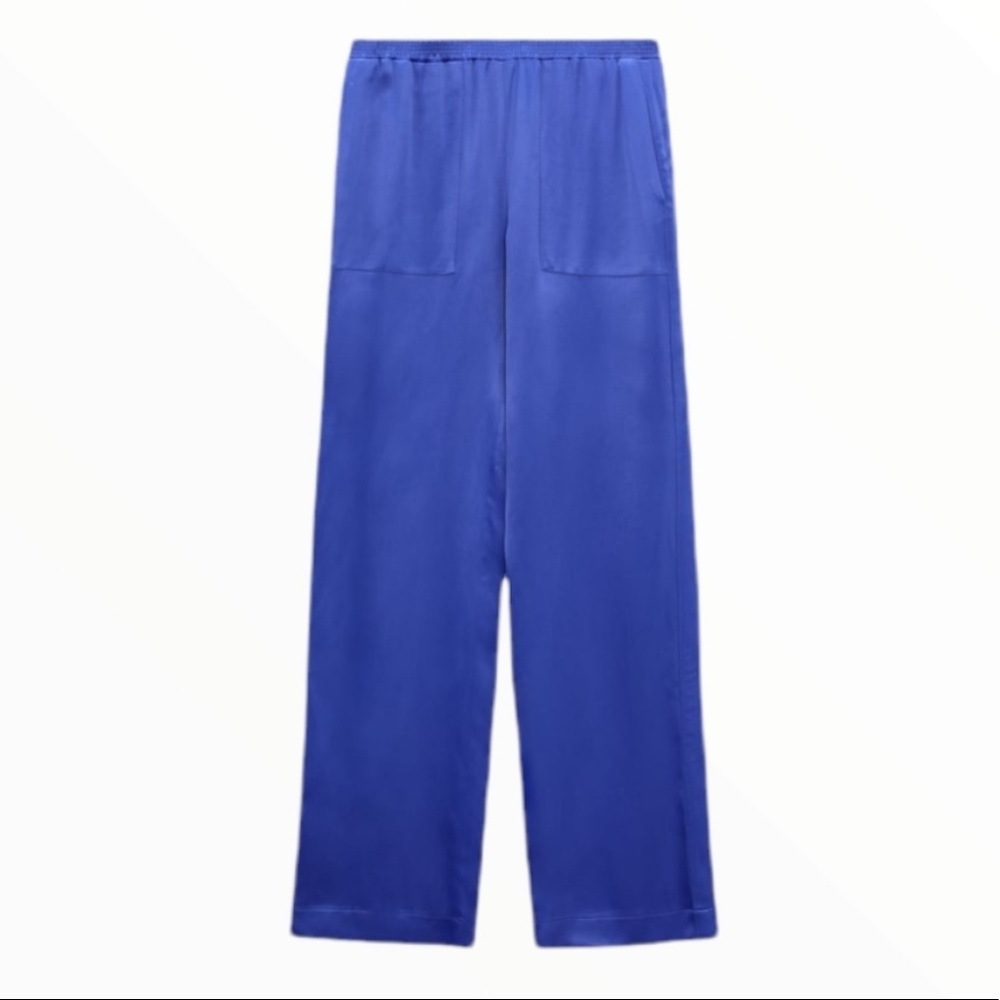 Zara full length Satin Pants in Blue
